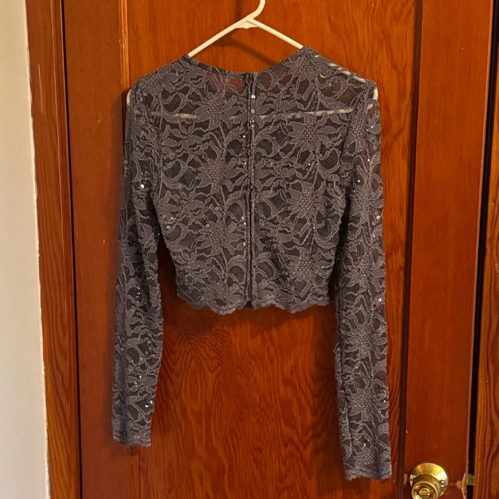 B Darlin Lace Long Sleeve Top - Dark Gray